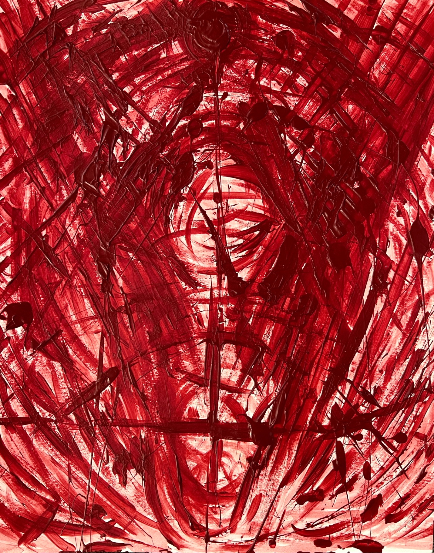 Crucifixion of Christ: The Pain, 2023 — acrylic on paper, 28 × 35.5 cm (11 × 14 in) — painting by Deniz Saypınar